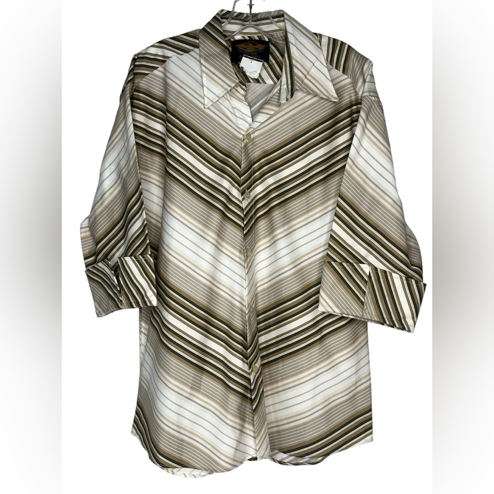 El General 3/4 Sleeve Diagonal‎ Striped Multicolor Brown Mens XL Button Up Shirt